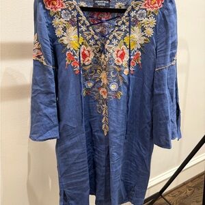 Johnny Was Blue Floral Chambray Dress
